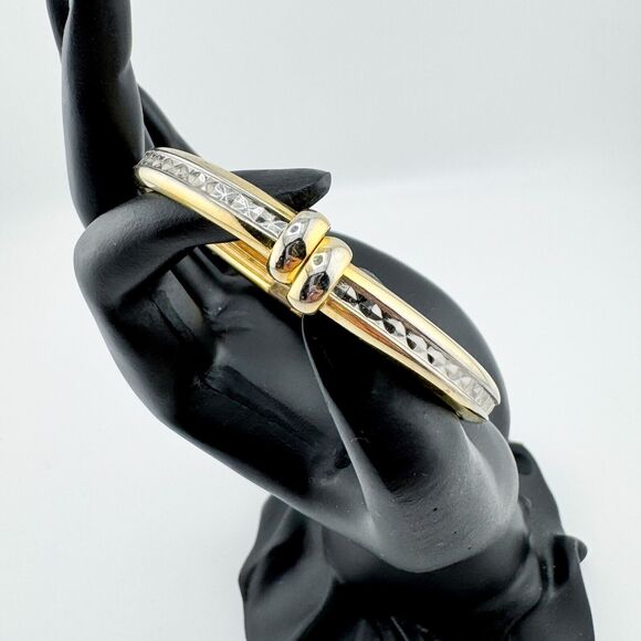 Vintage Gold & Silver Tone Clamp Bracelet Mixed Metals Minimalist Modernist - Picture 1 of 8